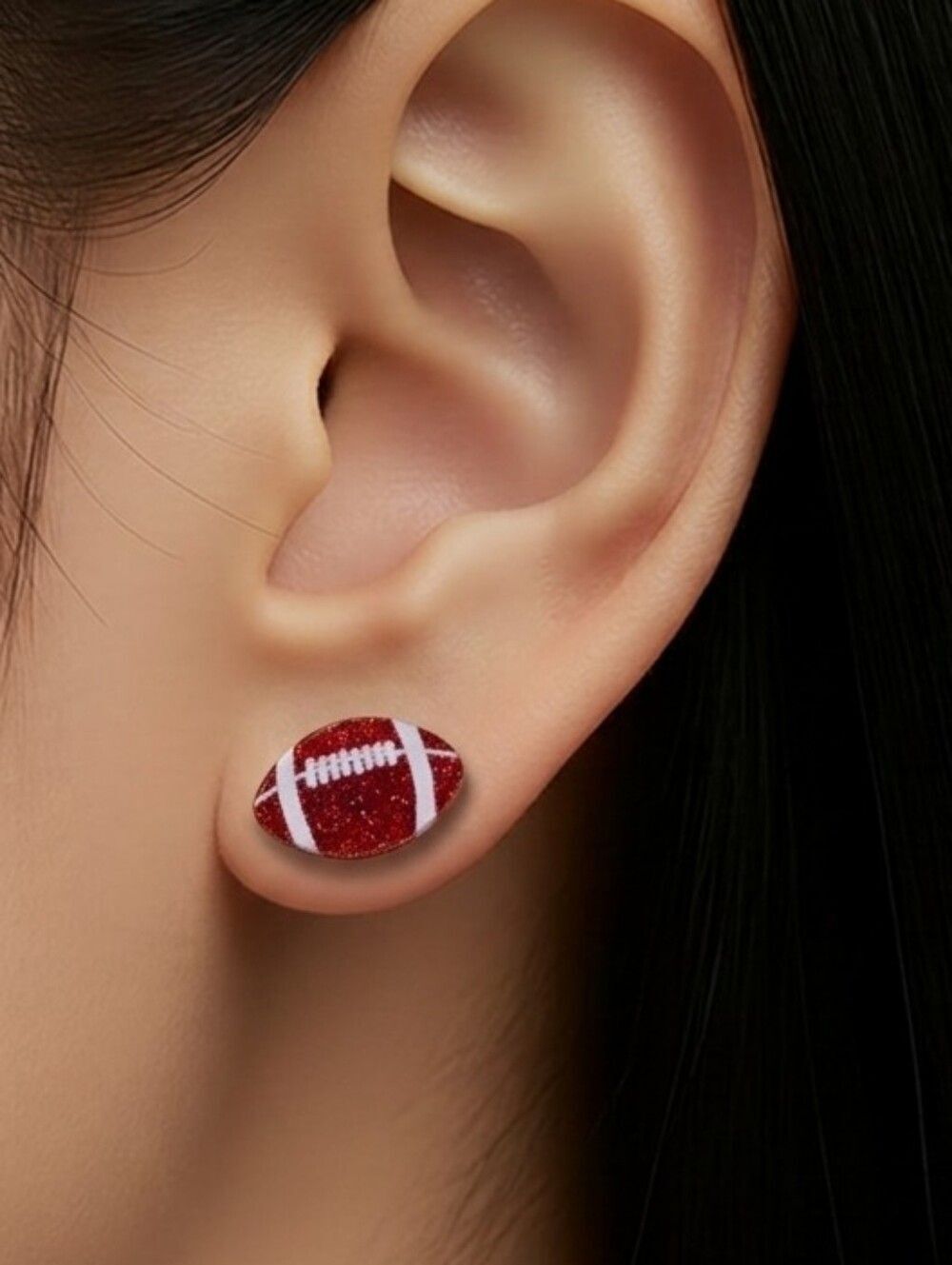 FOOTBALL 🏈 Earrings Silver Glitter Acrylic Pierced Post Sports Mom Fan Jewelry
